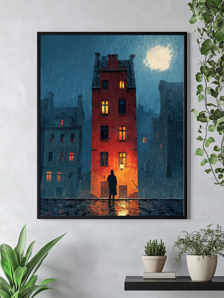 Rainy City Night Illustration Poster. — room view 4