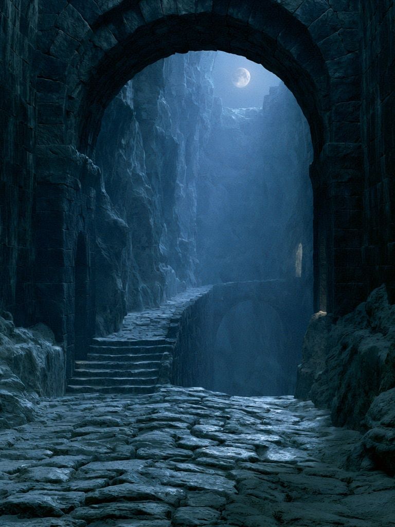 Moonlit Stone Passage Fantasy Print. poster detail