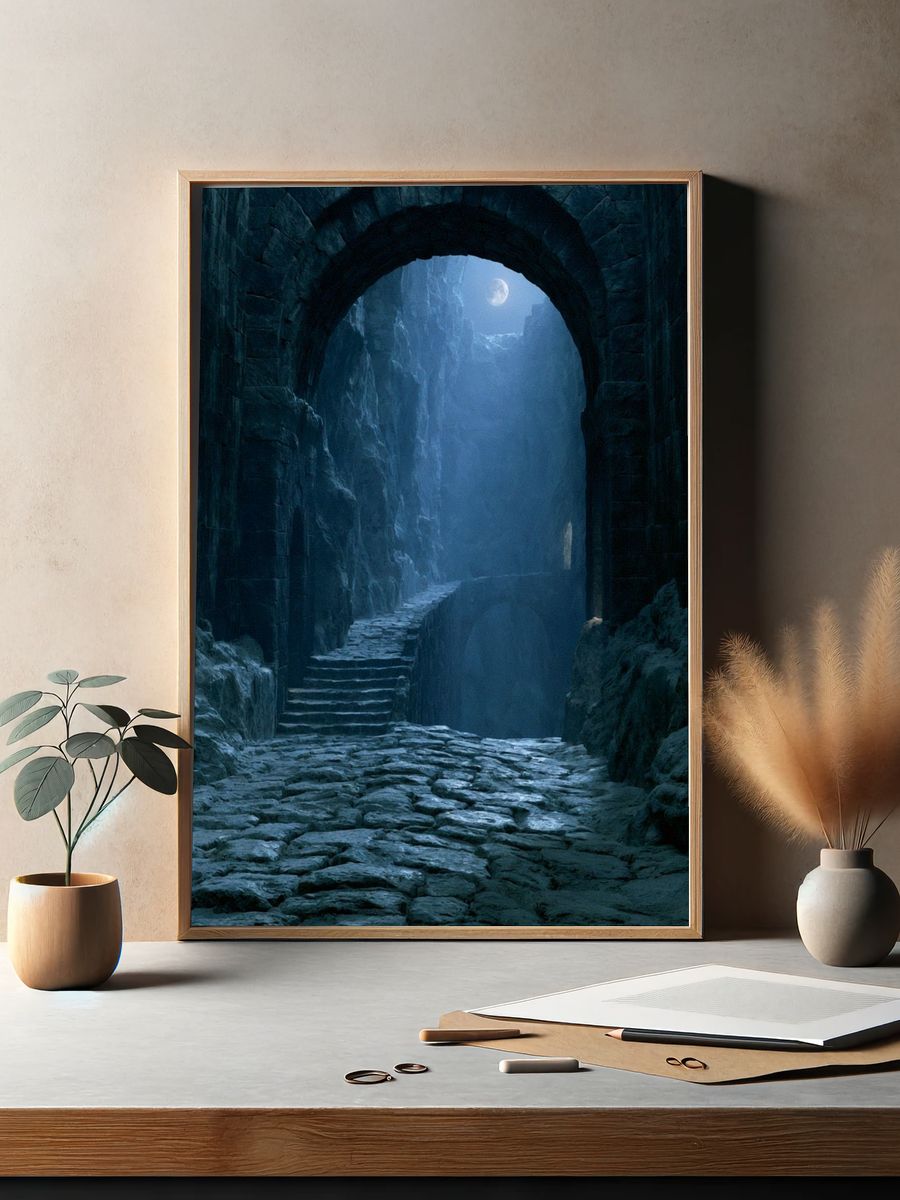 Moonlit Stone Passage Fantasy Print. — room view 2