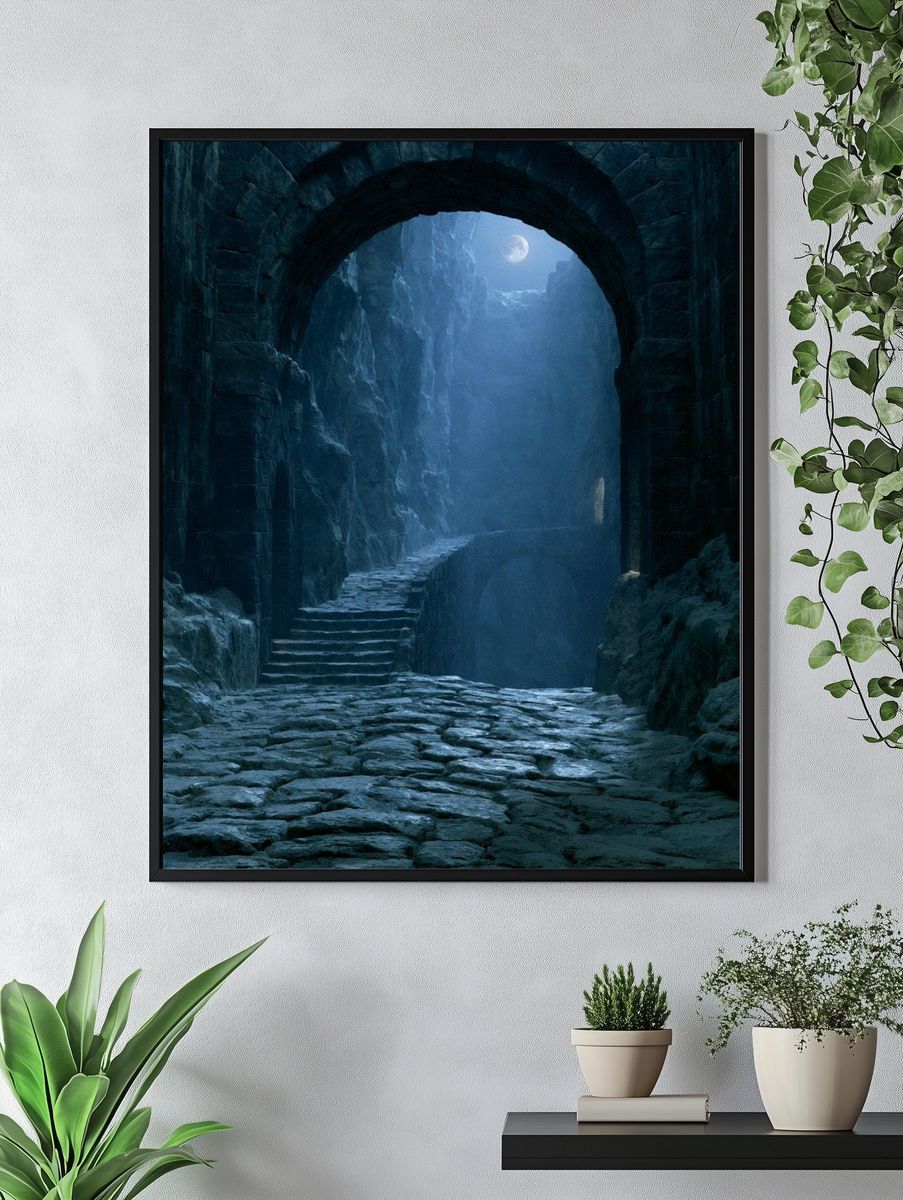 Moonlit Stone Passage Fantasy Print. — room view 4
