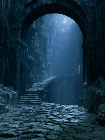 Moonlit Stone Passage Fantasy Print. poster print