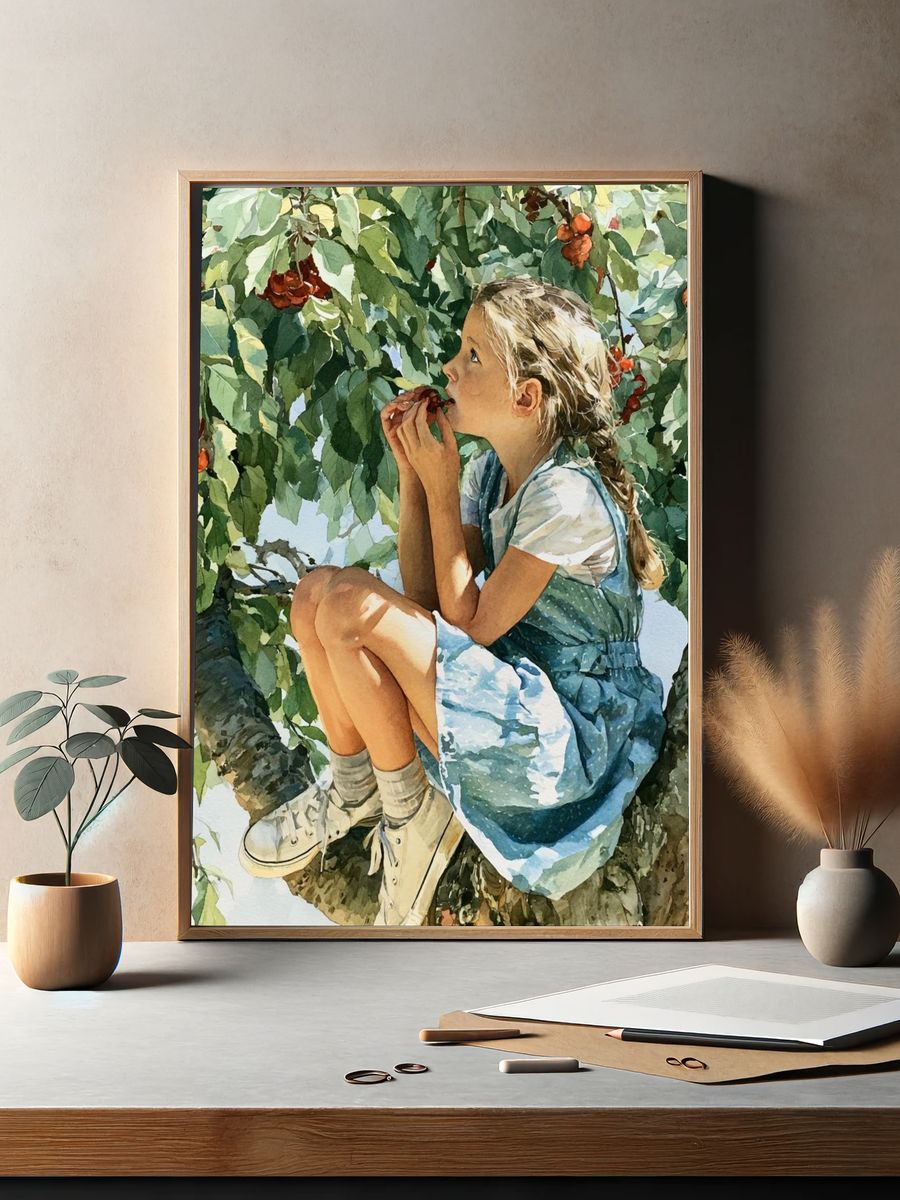 Cherry Tree Girl Watercolor Print. — room view 2