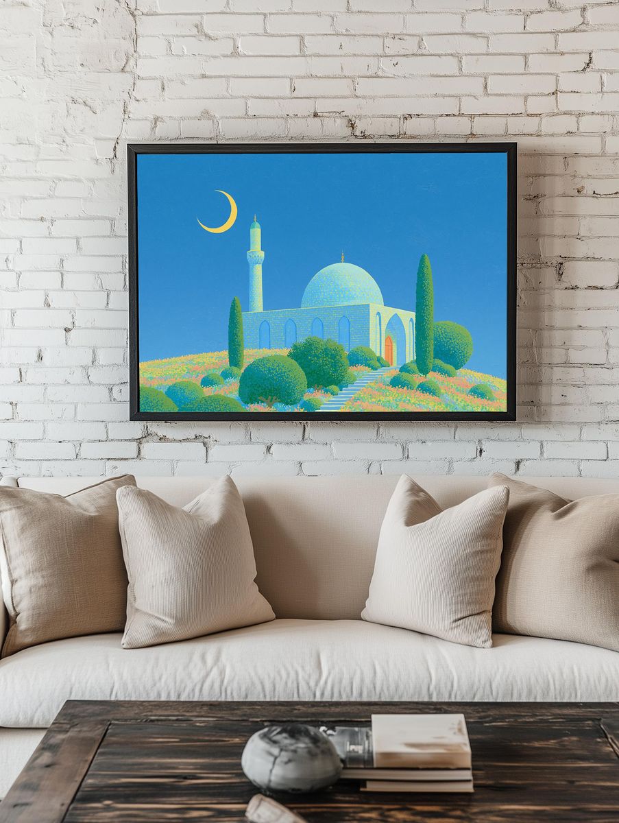 Moonlit Mosque Garden Illustration Poster. room preview