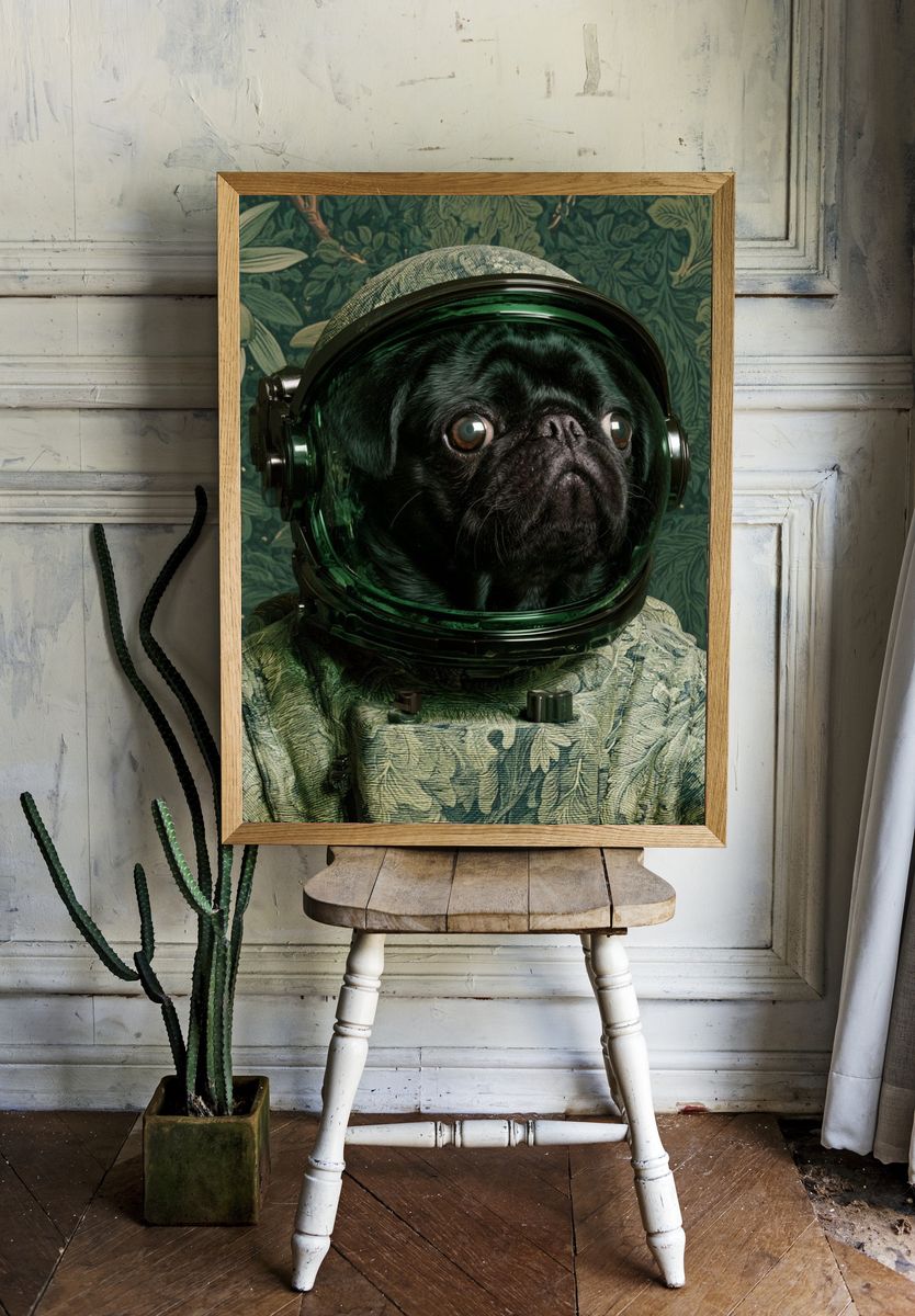 Astronaut Pug Illustration Poster. room preview
