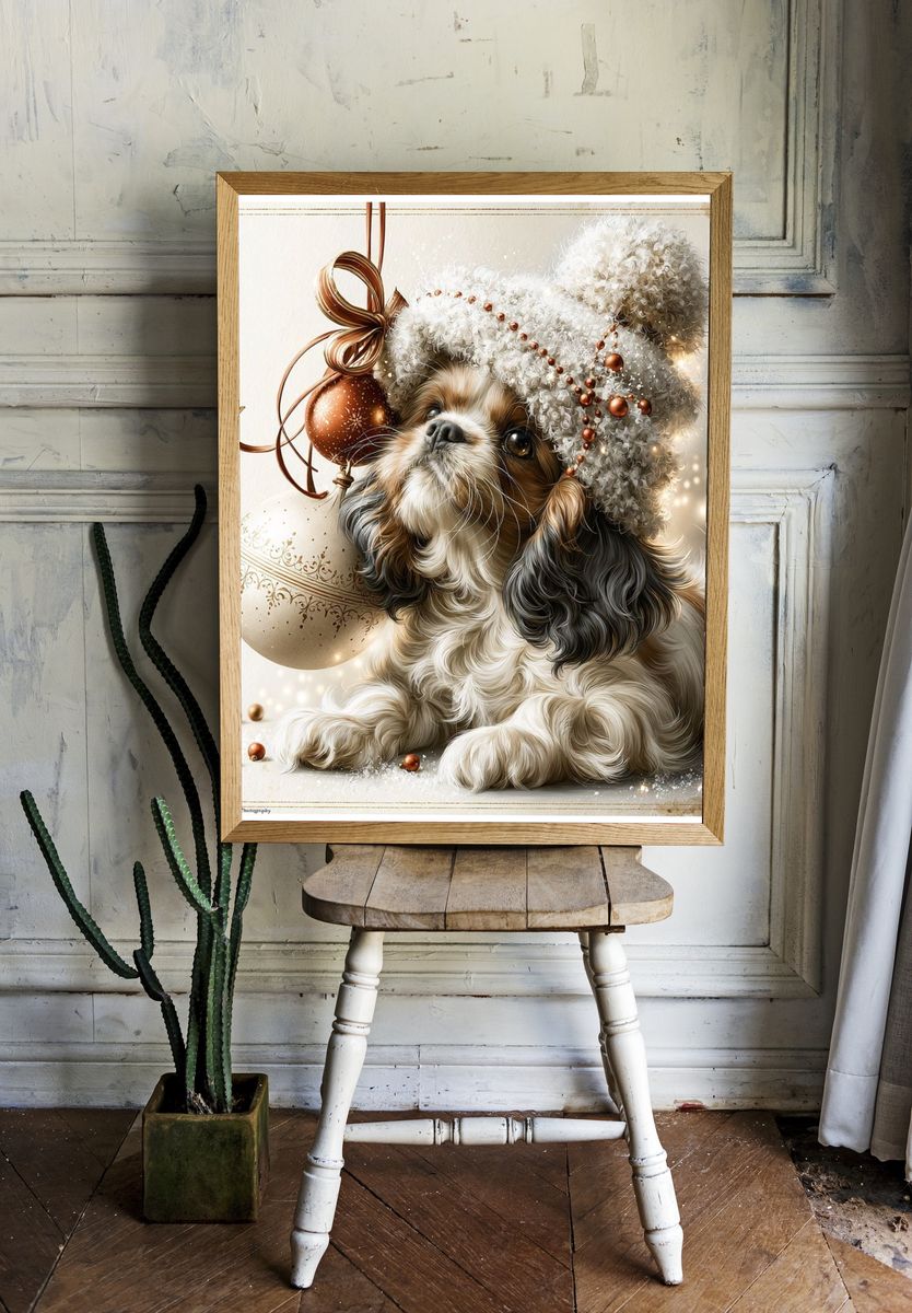 Festive Shih Tzu Illustration Poster. room preview