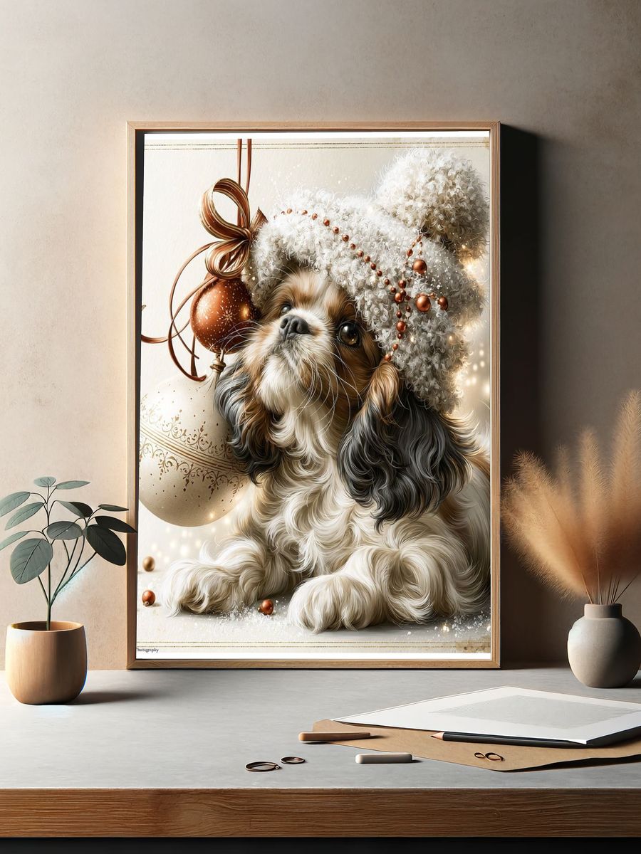 Festive Shih Tzu Illustration Poster. — room view 2