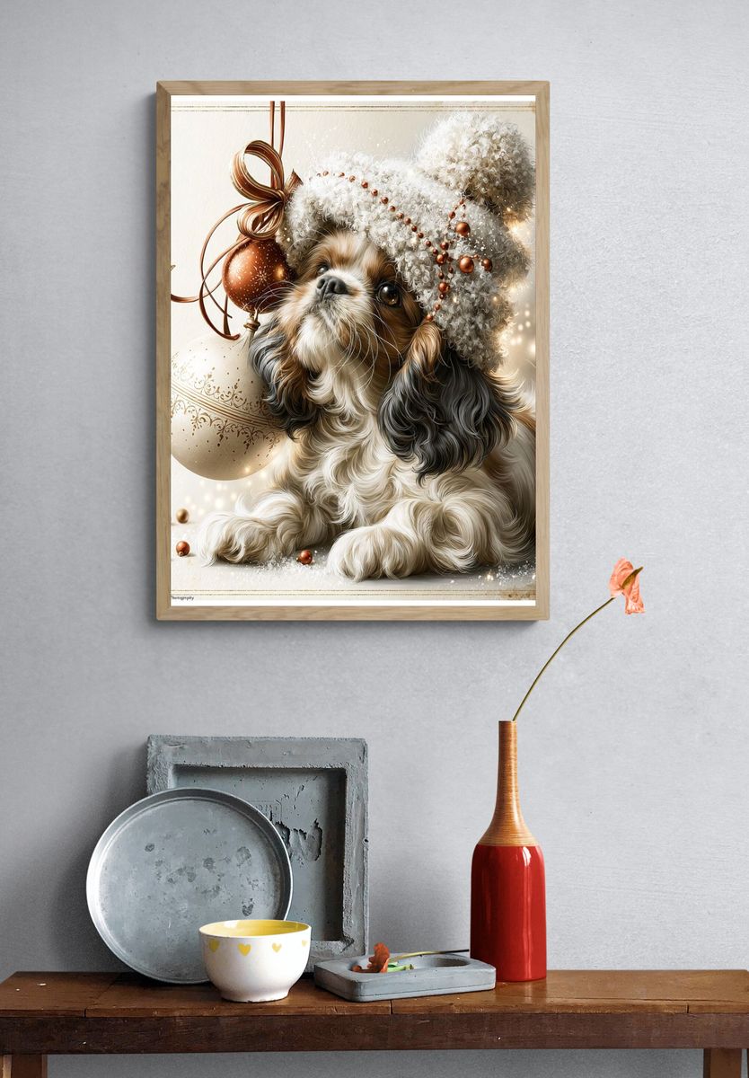 Festive Shih Tzu Illustration Poster. — room view 3