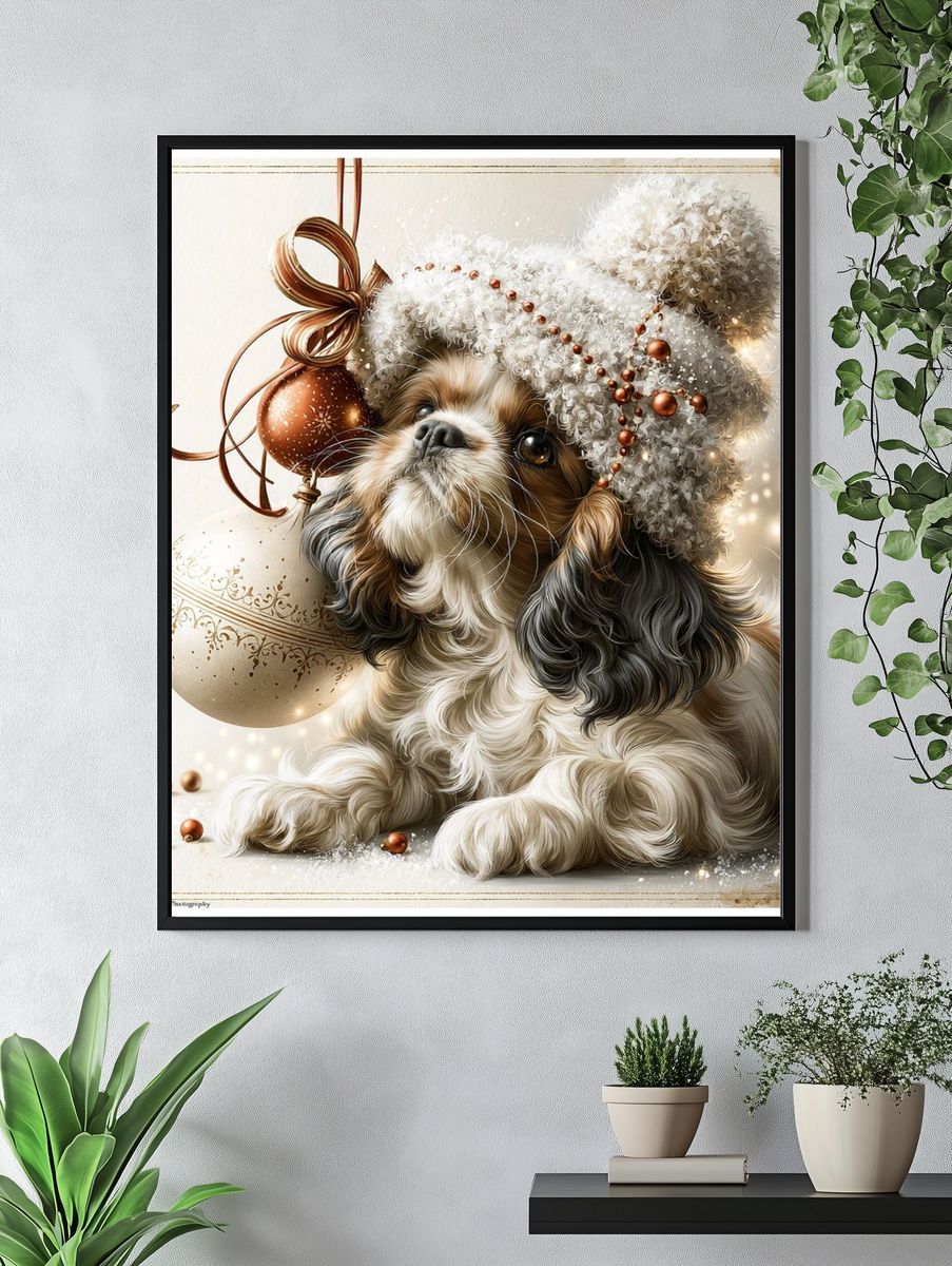Festive Shih Tzu Illustration Poster. — room view 4