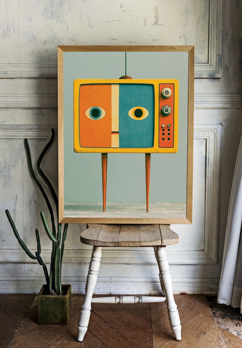 Retro TV Face Illustration Poster. room preview