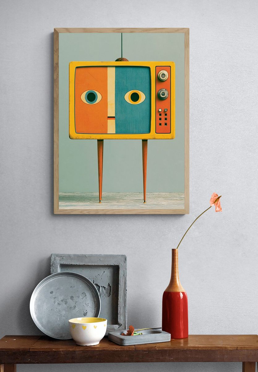 Retro TV Face Illustration Poster. — room view 3