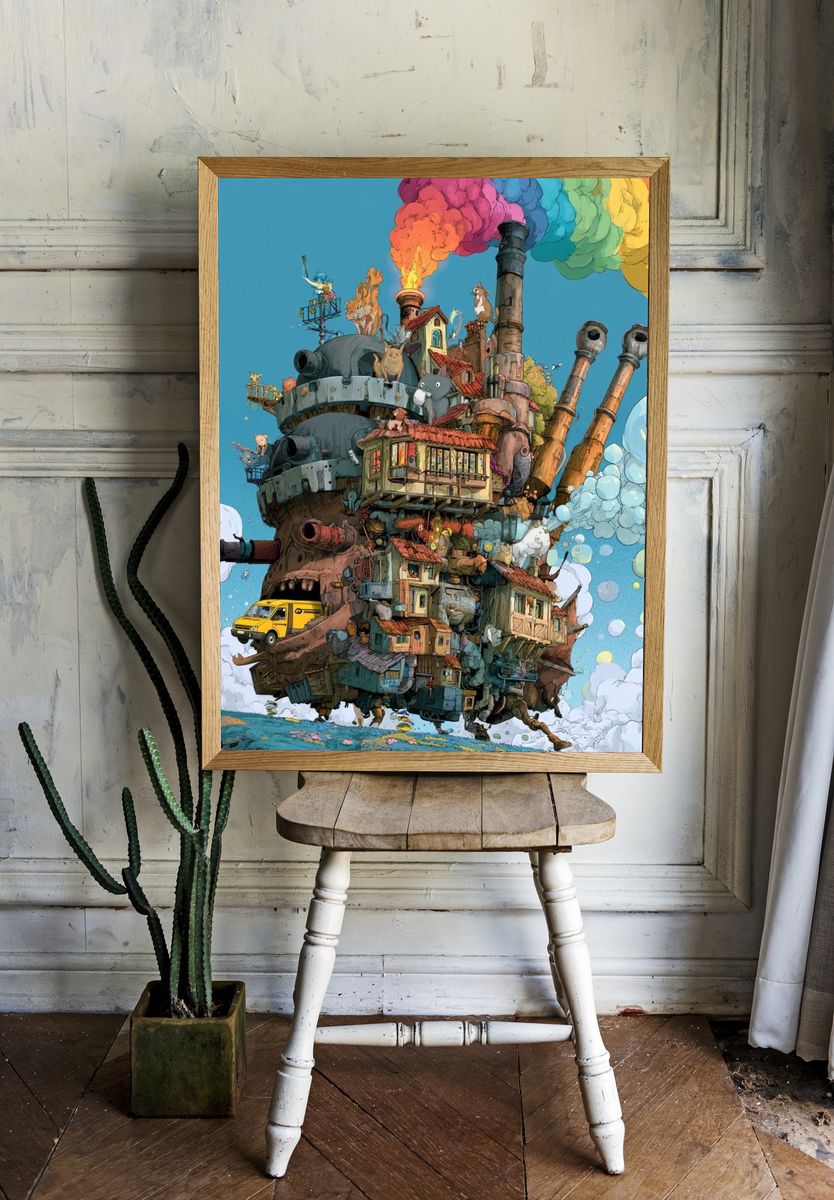 Whimsical Floating House Illustration Poster. room preview