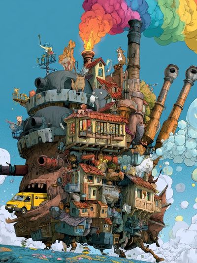 Whimsical Floating House Illustration Poster.