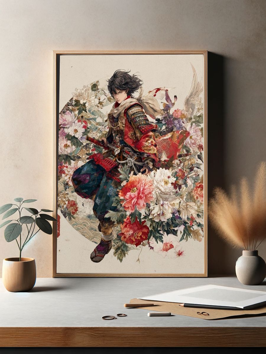 Samurai Floral Watercolor Print. — room view 2