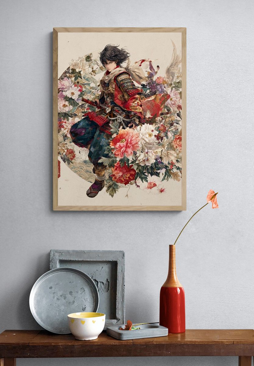 Samurai Floral Watercolor Print. — room view 3
