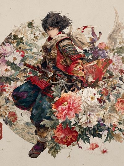 Samurai Floral Watercolor Print. poster print