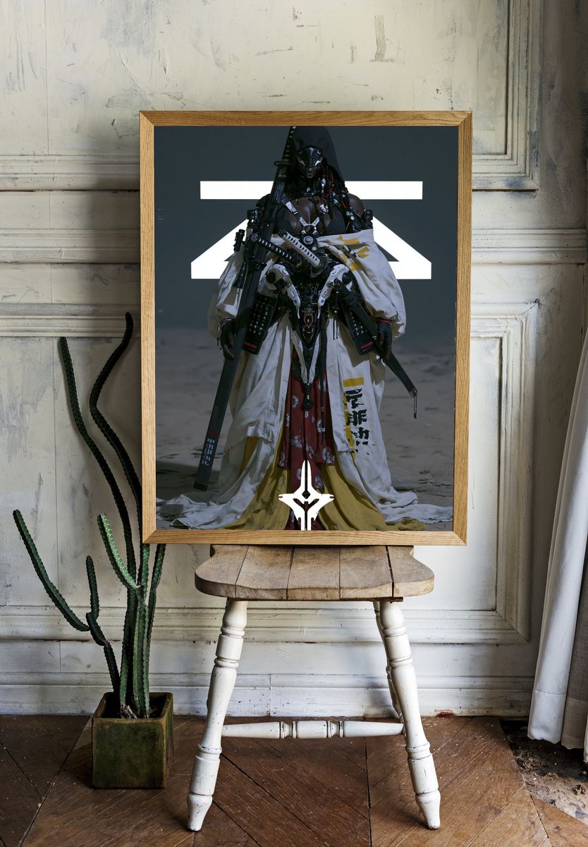 Cyber Samurai Warrior Illustration Poster. room preview