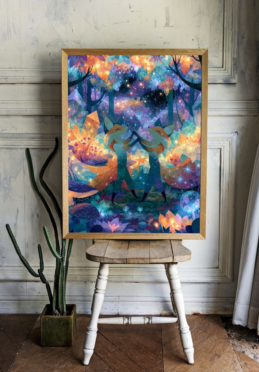 Enchanted Fox Forest Illustration Poster. room preview