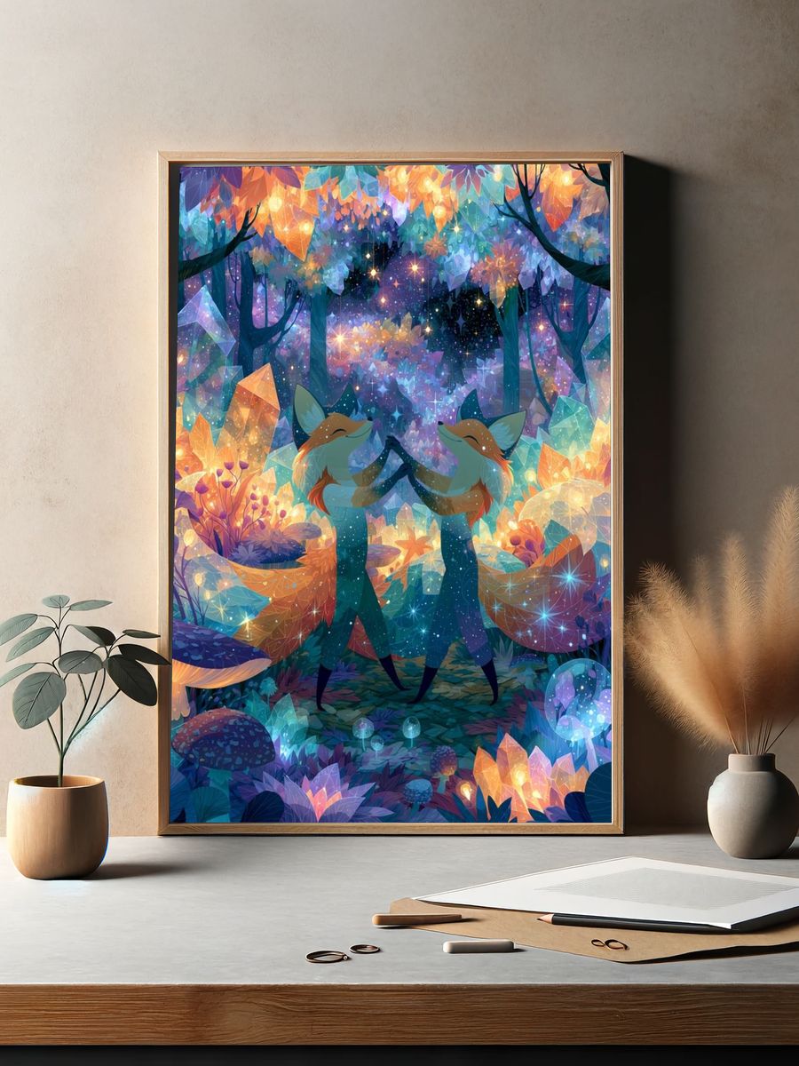 Enchanted Fox Forest Illustration Poster. — room view 2