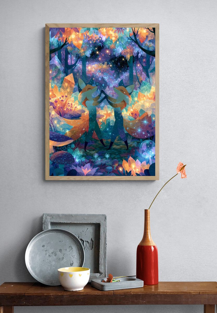 Enchanted Fox Forest Illustration Poster. — room view 3