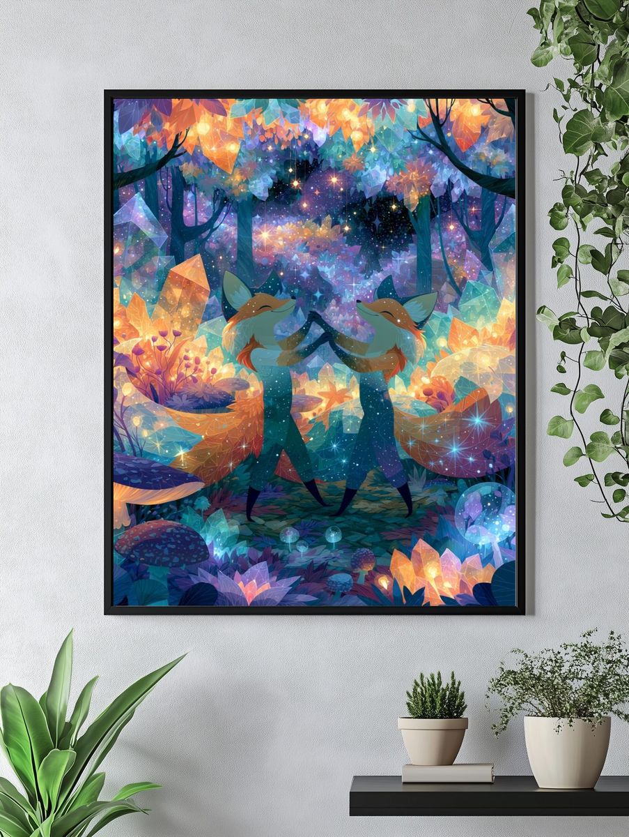 Enchanted Fox Forest Illustration Poster. — room view 4