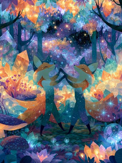 Enchanted Fox Forest Illustration Poster.