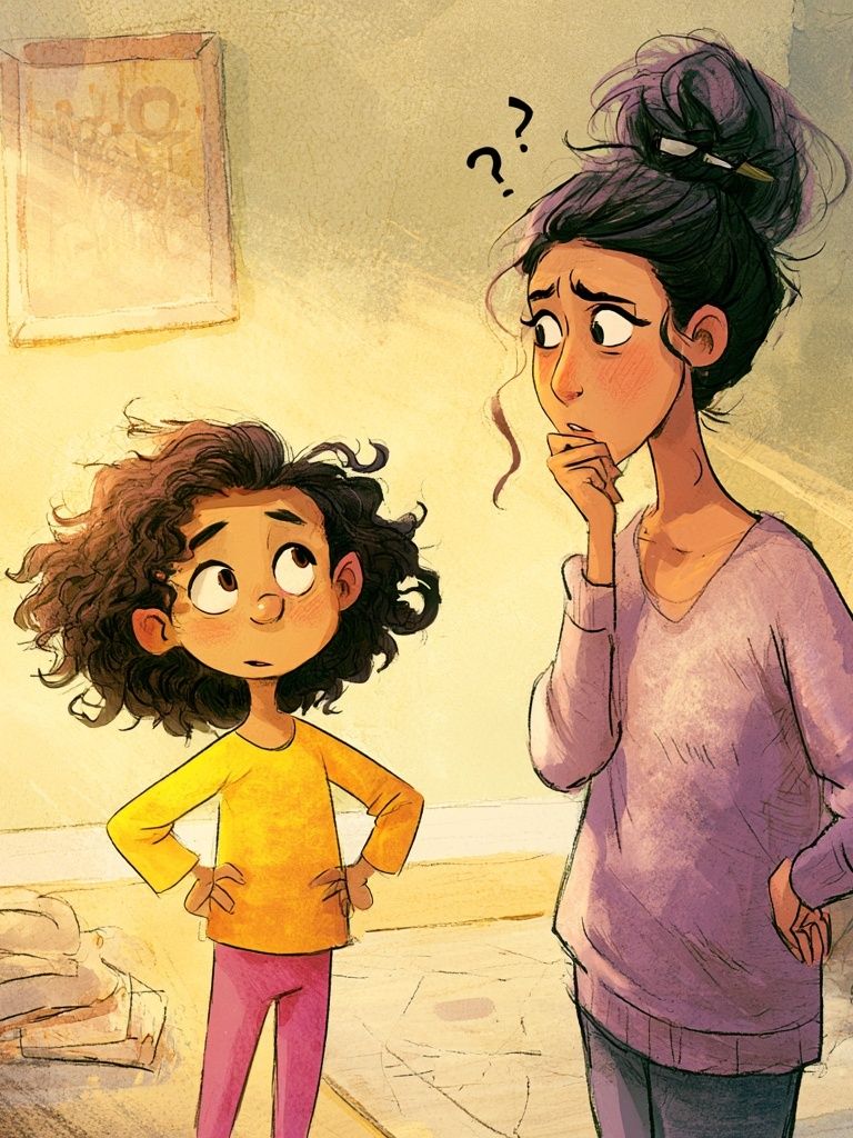 Confused Mother and Child Illustration Poster. poster — illustration art