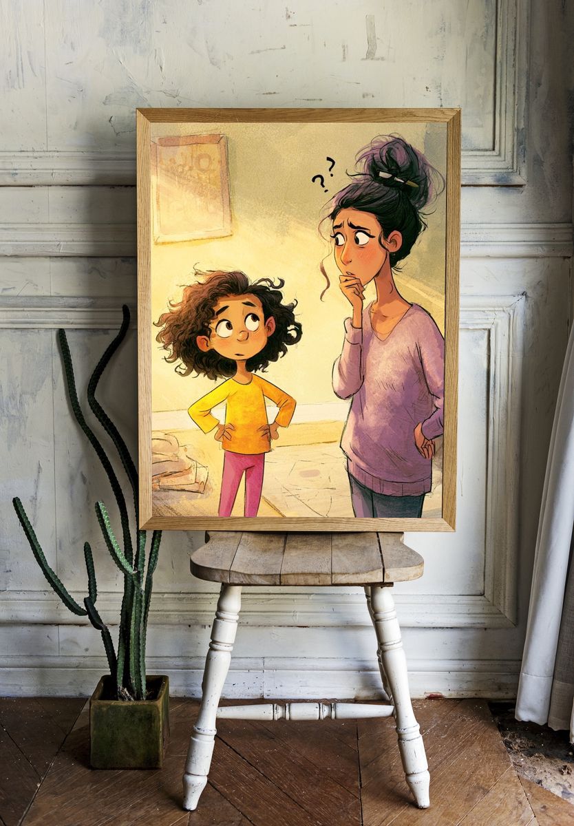 Confused Mother and Child Illustration Poster. room preview