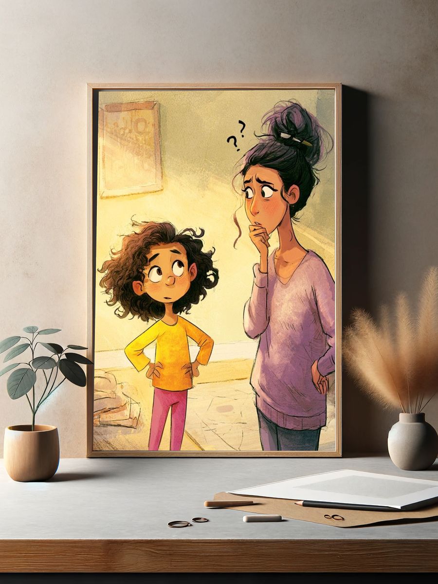 Confused Mother and Child Illustration Poster. — room view 2