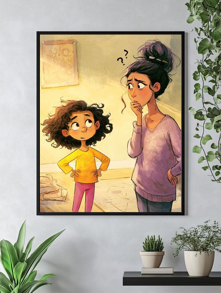 Confused Mother and Child Illustration Poster. — room view 4