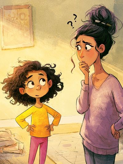 Confused Mother and Child Illustration Poster. poster