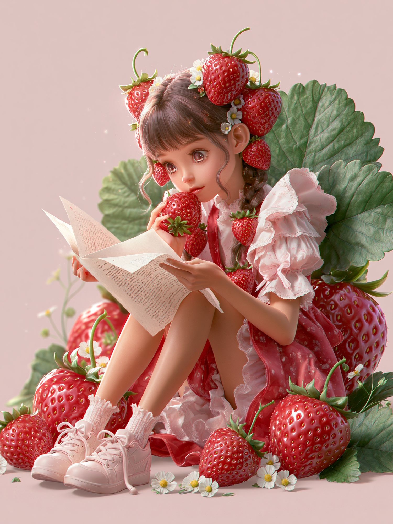 Strawberry Girl Digital Art Poster. poster detail