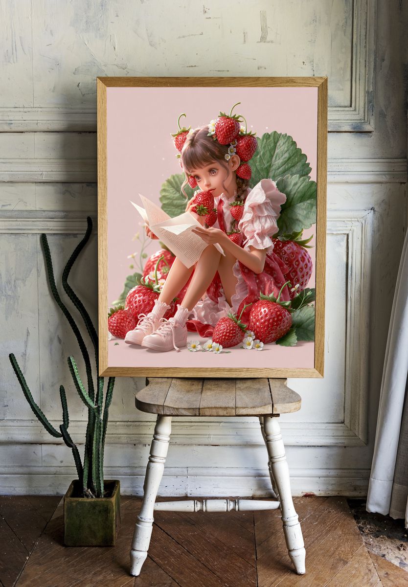 Strawberry Girl Digital Art Poster. room preview