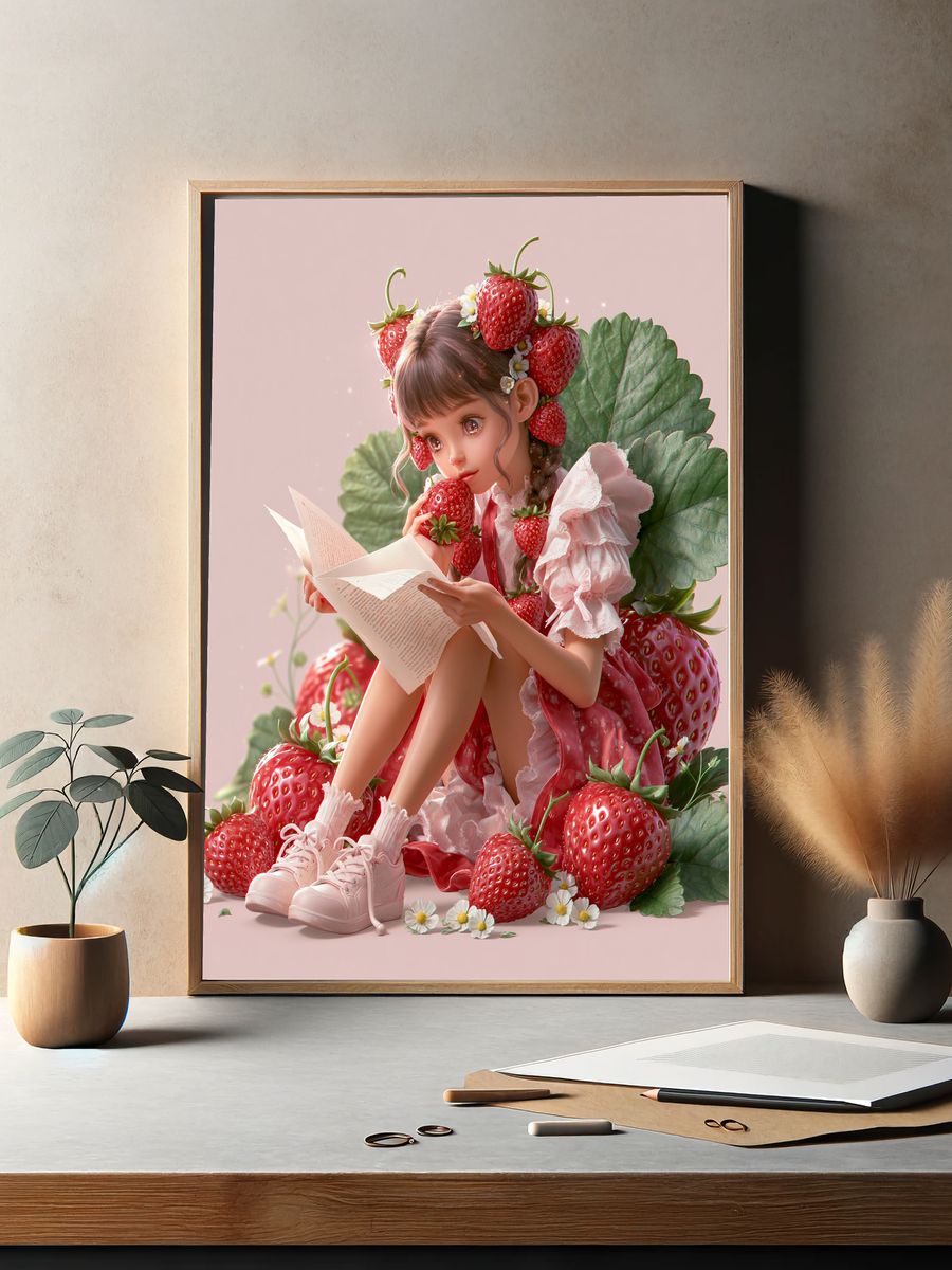Strawberry Girl Digital Art Poster. — room view 2