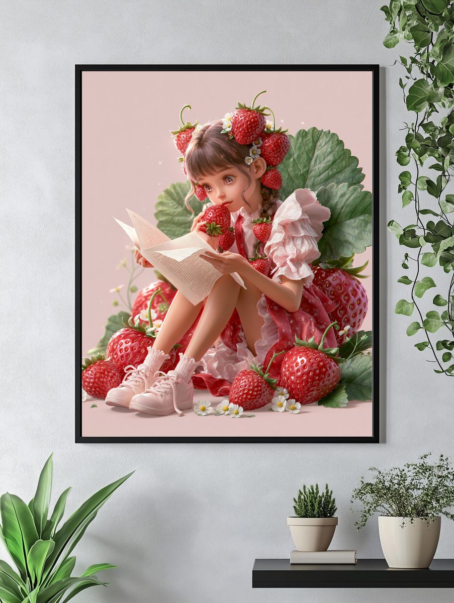 Strawberry Girl Digital Art Poster. — room view 4