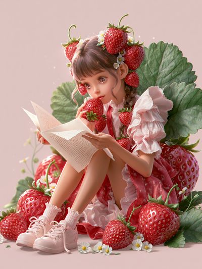 Strawberry Girl Digital Art Poster. poster