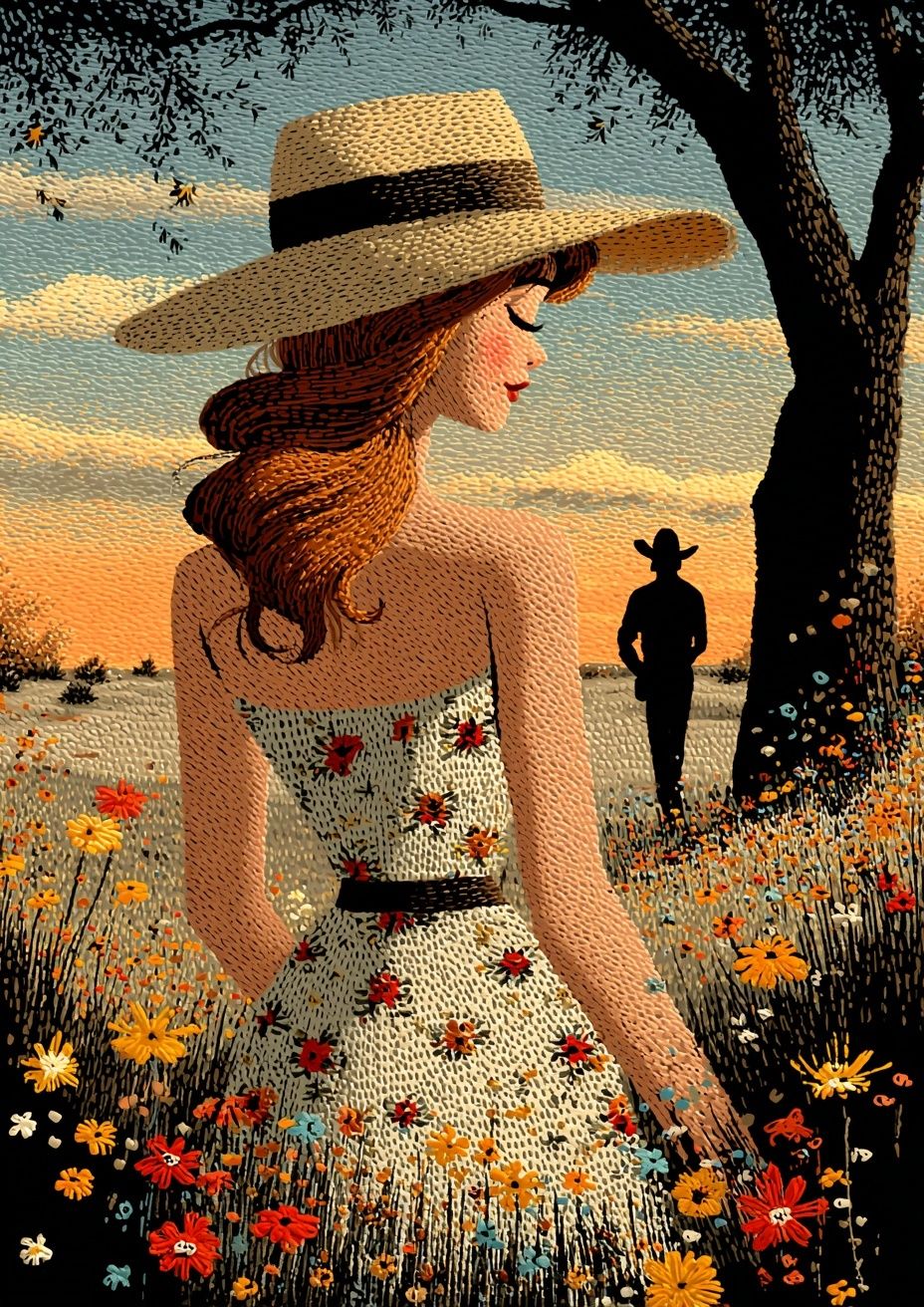 Sunlit Cowgirl Field Illustration Poster. poster — illustration art