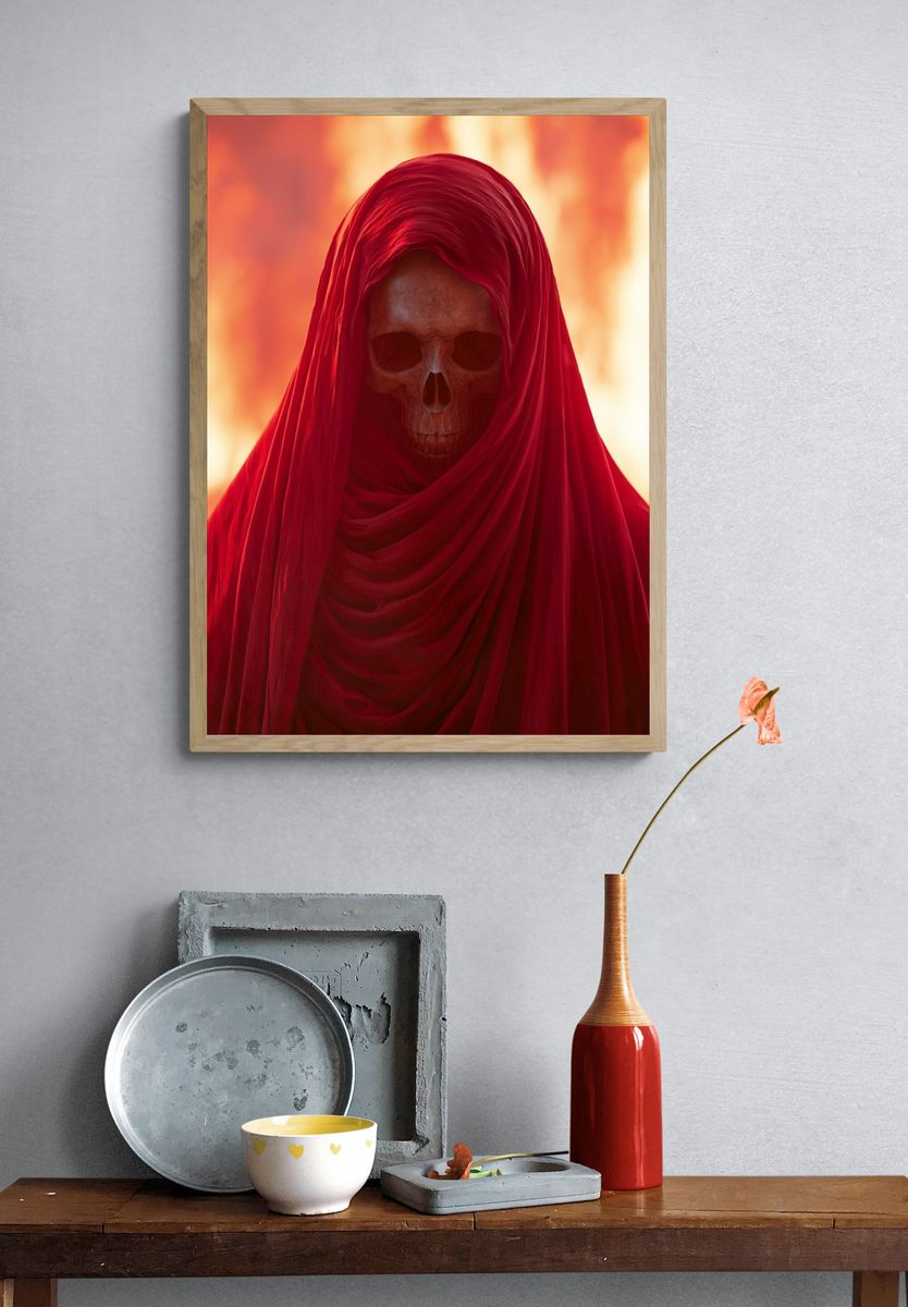Crimson Skull Hooded Figure Poster. — room view 3