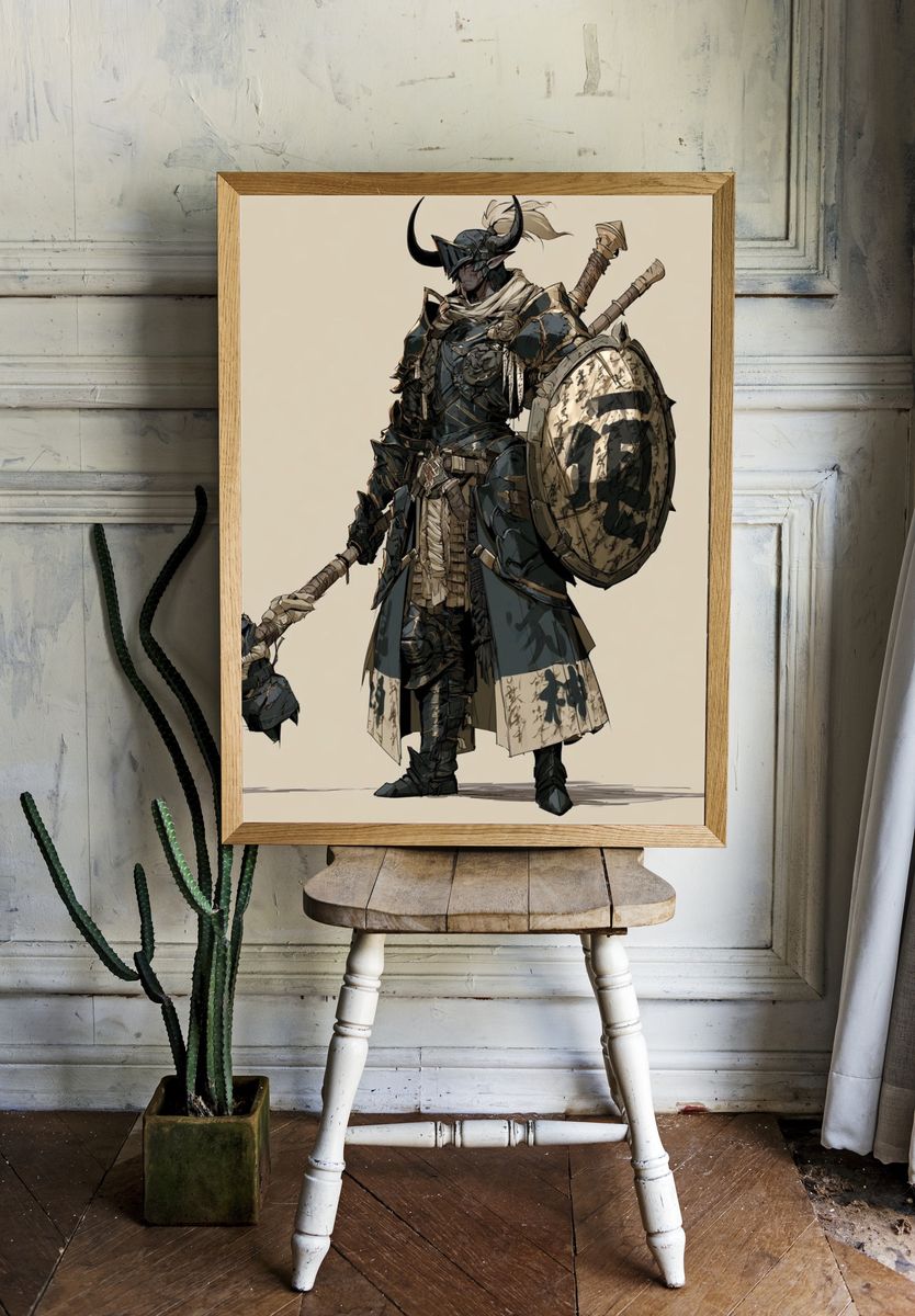 Armored Samurai Warrior Illustration Poster. room preview
