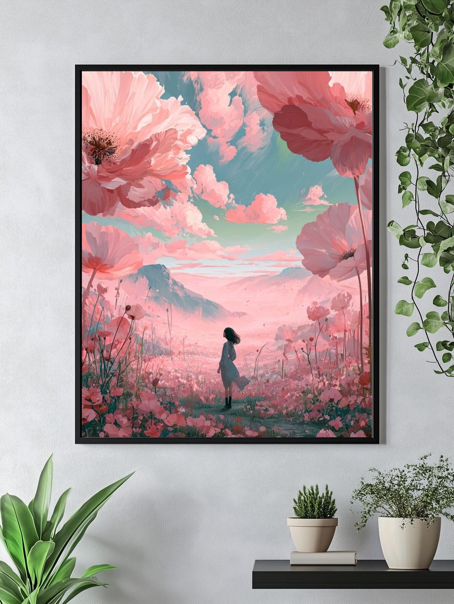Pink Blossom Dreamscape Illustration Poster. — room view 4