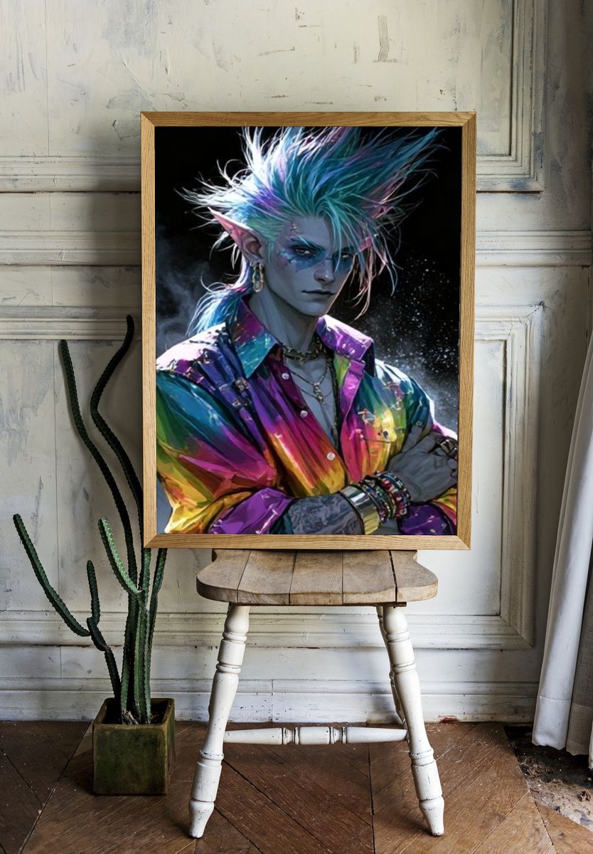 Neon Elf Portrait Print. — room view 1