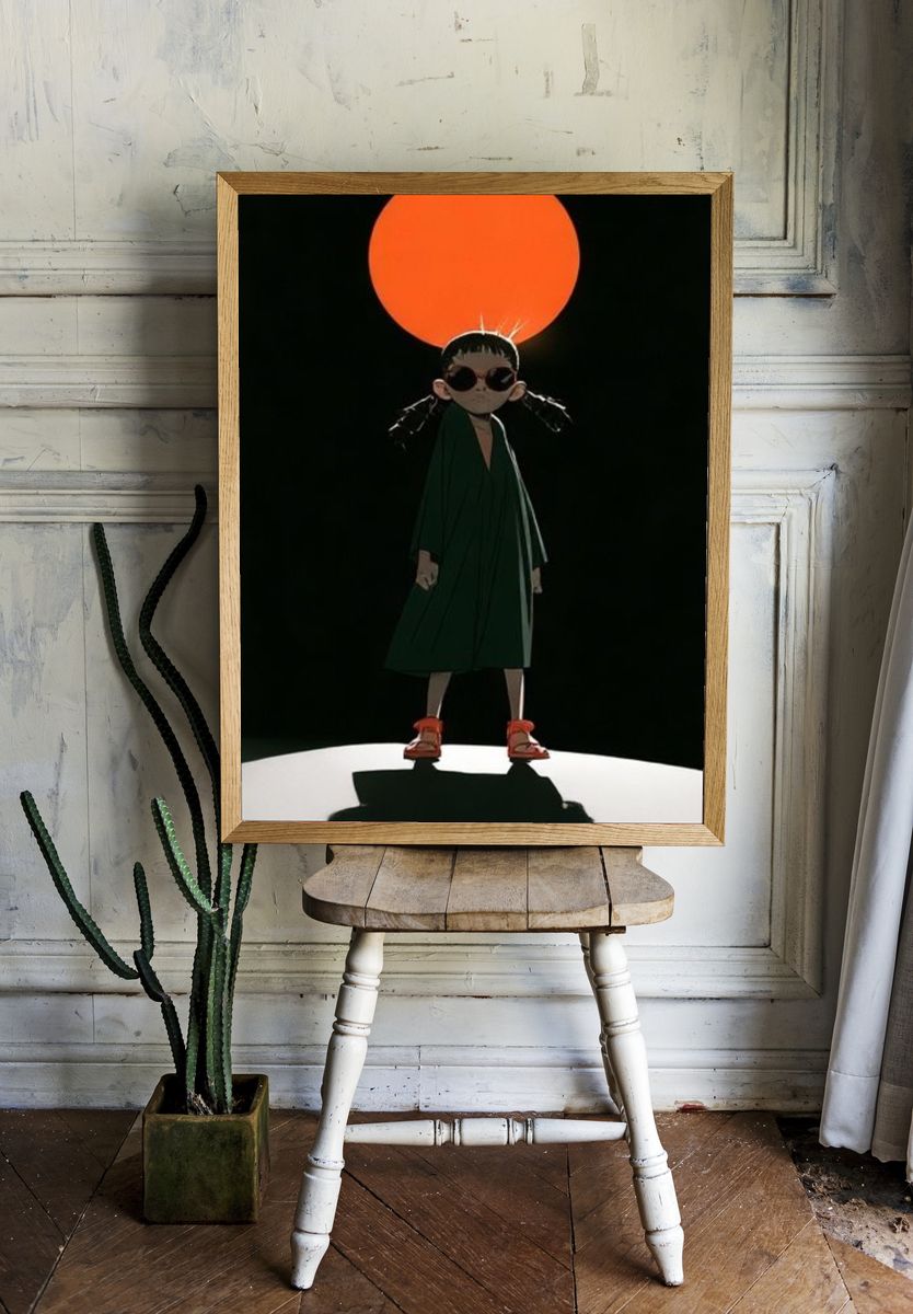 Surreal Girl and Sun Illustration Poster. room preview