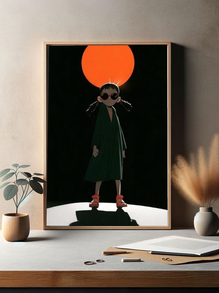 Surreal Girl and Sun Illustration Poster. — room view 2