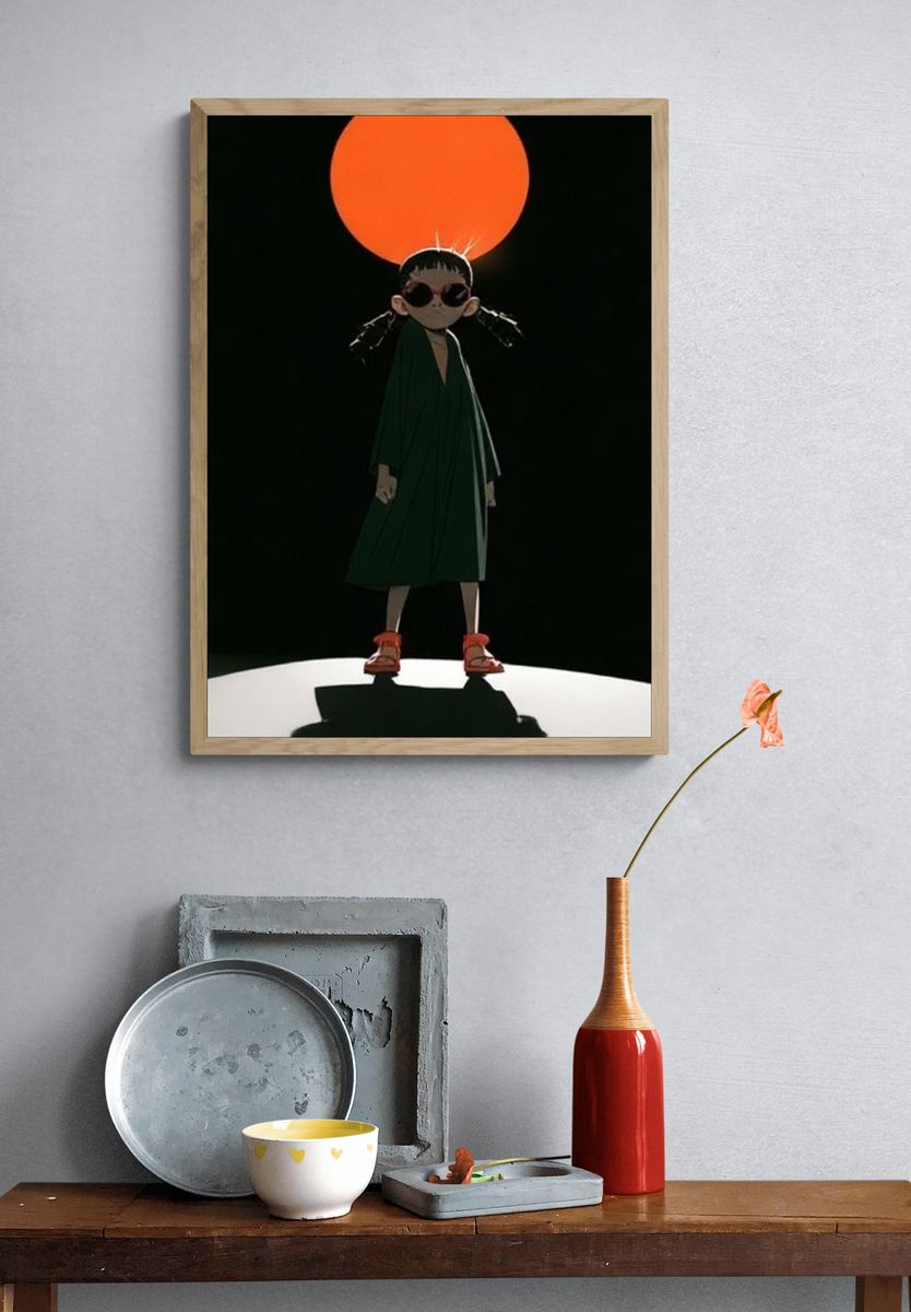 Surreal Girl and Sun Illustration Poster. — room view 3