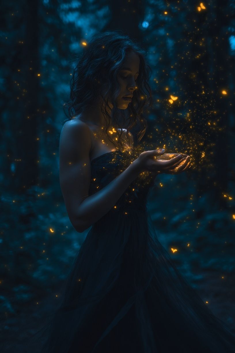 Mystic Woman with Fireflies Poster. poster detail