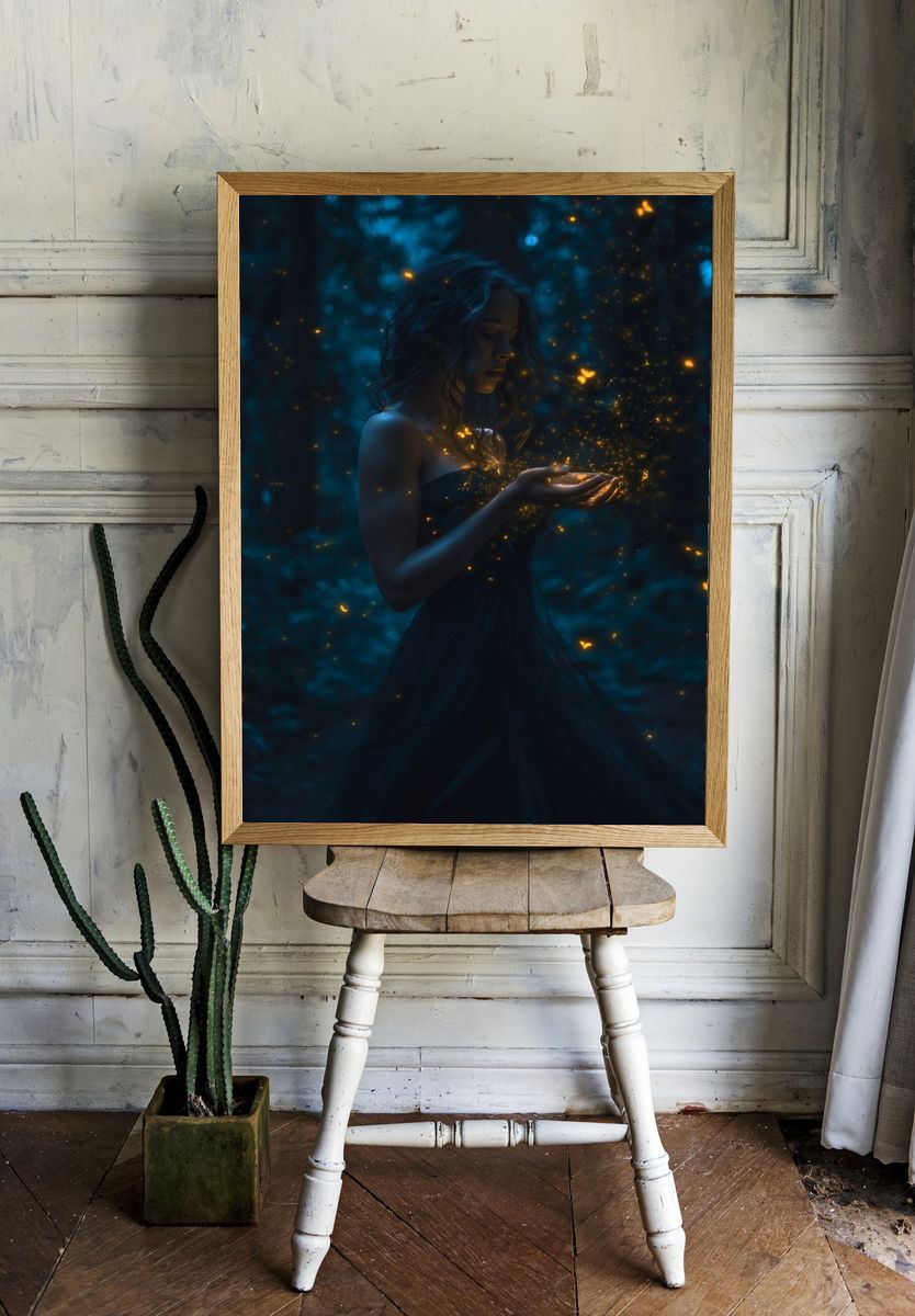 Mystic Woman with Fireflies Poster. — room view 1