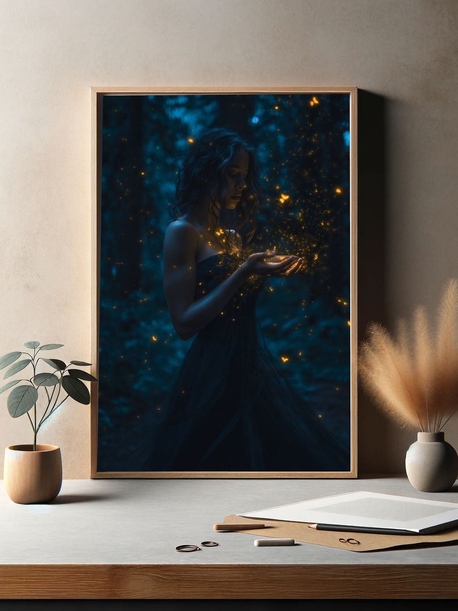 Mystic Woman with Fireflies Poster. — room view 2