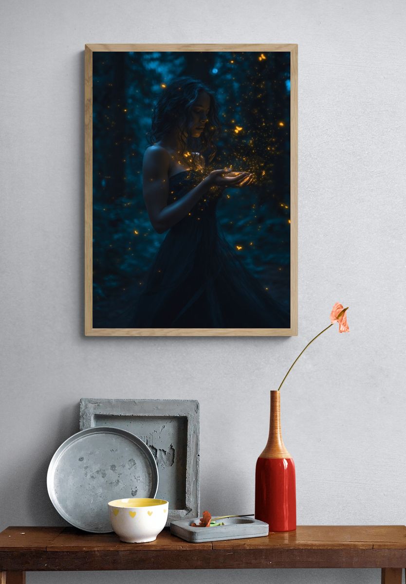 Mystic Woman with Fireflies Poster. — room view 3