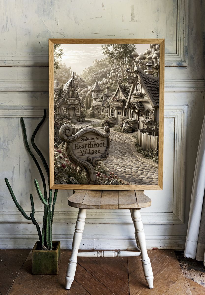 Hearthroot Village Fantasy Print. room preview