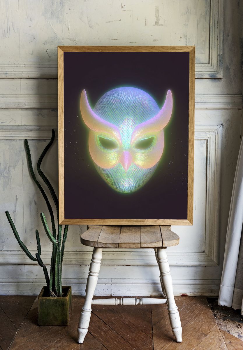 Iridescent Horned Mask Print. — room view 1