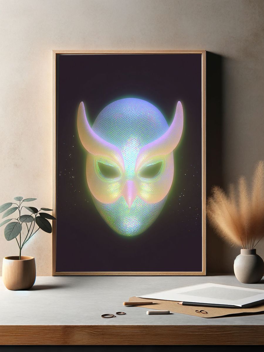 Iridescent Horned Mask Print. — room view 2